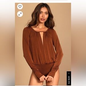 Free People Kaya Rust Brown Long Sleeve Cutout Bodysuit S
